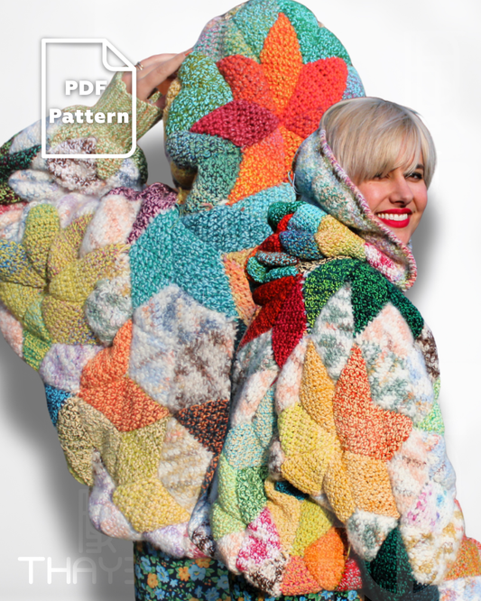 Quilted Crochet Sweater with Hood PDF Pattern