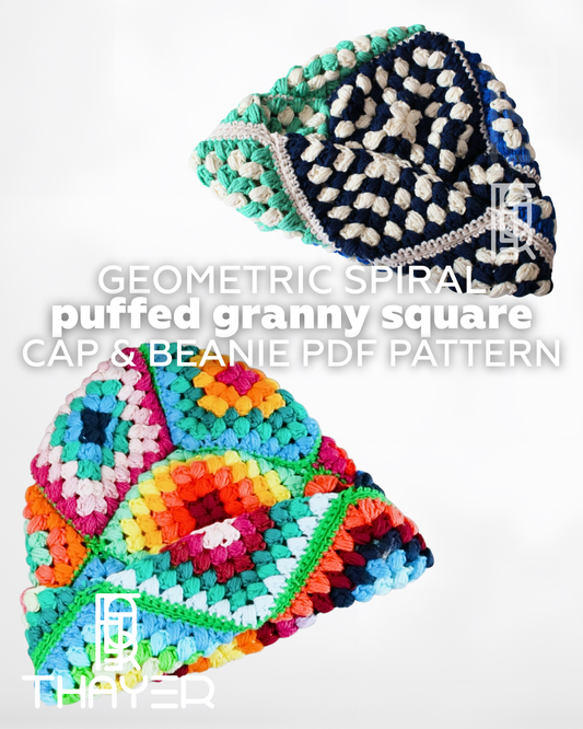The Crochet Puffed Granny Square Spiral Beanie & Cap - PDF Pattern