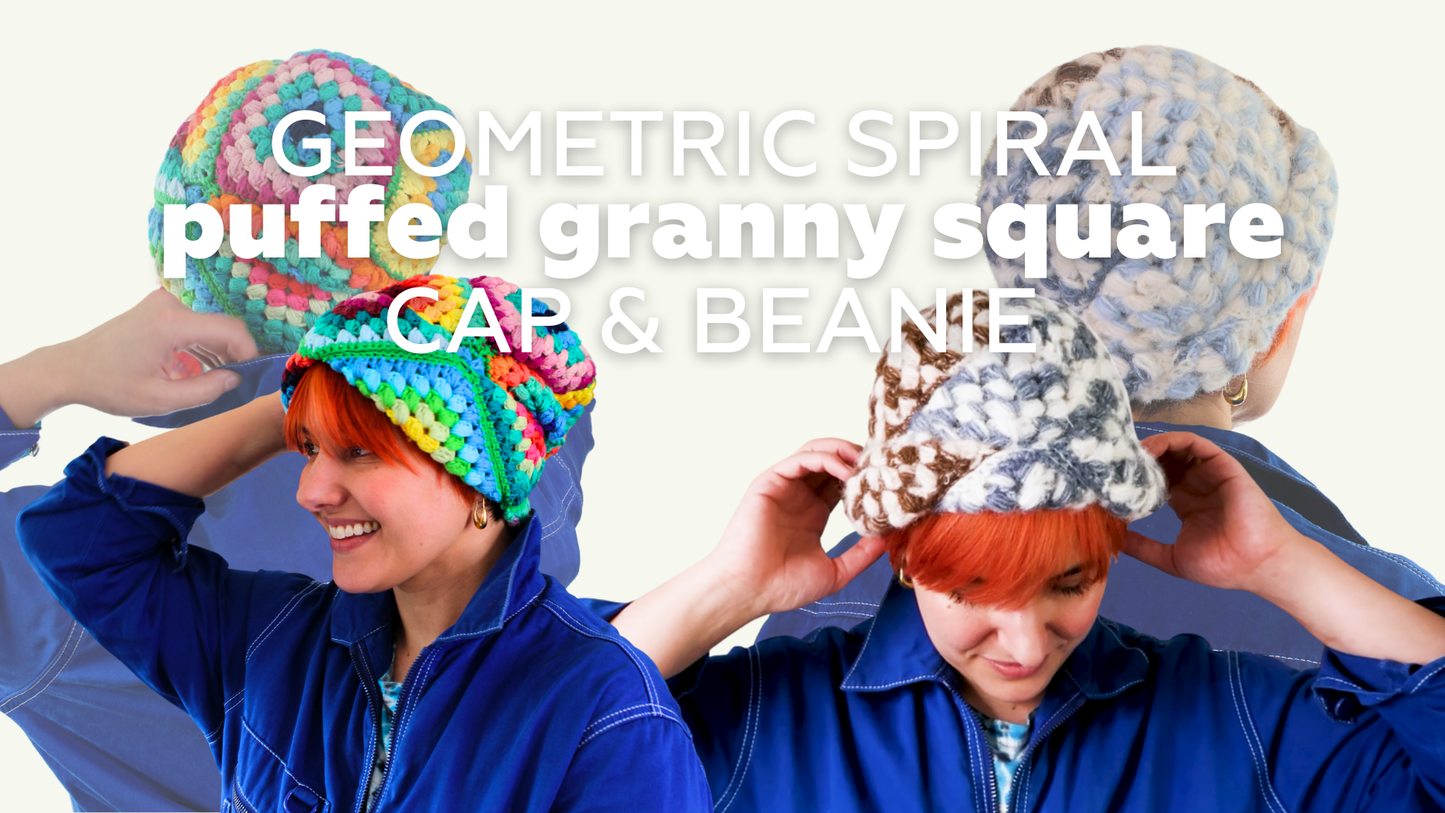 The Crochet Puffed Granny Square Spiral Beanie & Cap - PDF Pattern